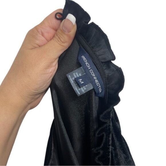 New French Connection Black Sula Velvet Jersey Top Size M - Picture 7 of 9